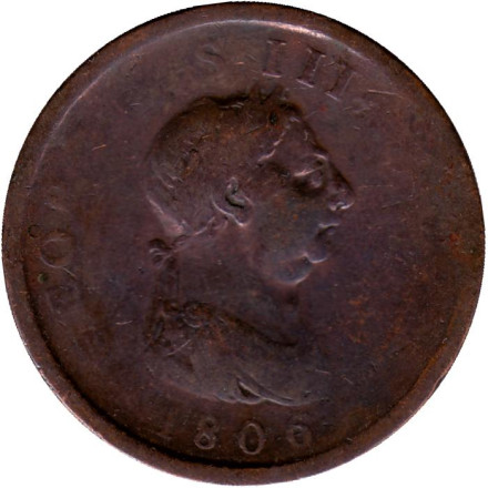 Монета 1 пенни. 1806 год, Великобритания.