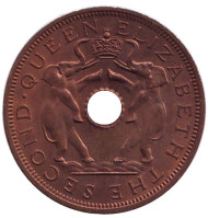 Монета 1 пенни. 1963 год, Родезия и Ньясалэнд. Слоны.