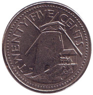 Монета 25 центов. 2003 год, Барбадос. Сахарная мельница Моргана Льюиса. Монета 25 центов. 2003 год, Барбадос. Сахарная мельница Моргана Льюиса.