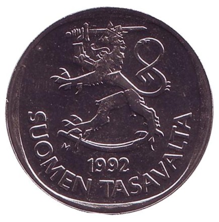 Монета 1 марка. 1992 год, Финляндия. UNC. Монета 1 марка. 1992 год, Финляндия. UNC.
