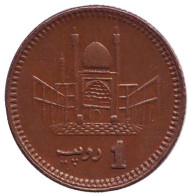 Монета 1 рупия. 2005 год, Пакистан. Мавзолей. Монета 1 рупия. 2005 год, Пакистан. Мавзолей.