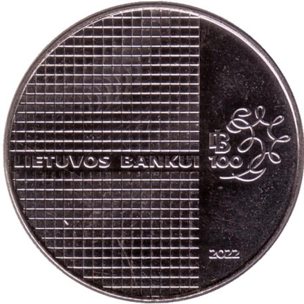 Монета 1,5 евро. 2022 год, Литва. 100 лет Банку Литвы.
