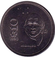 Монета 10 песо. 1990 год, Мексика. Мигель Идальго.