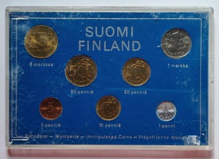 Набор монет Финляндии (7 шт), 1975 год, Финляндия. (в банковской упаковке) Набор монет Финляндии (7 шт), 1975 год, Финляндия. (в банковской упаковке)