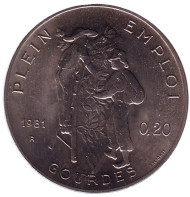 Монета 20 сантимов. 1981 год, Гаити. Сборщики урожая.