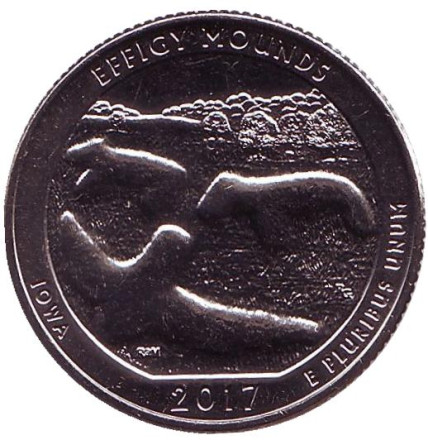 Монета 25 центов (D). 2017 год, США. Национальный памятник Эффиджи-Маундз. Парк № 36.