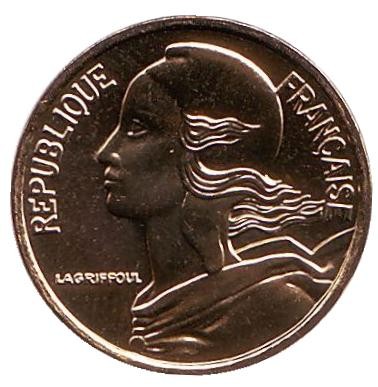 Монета 5 сантимов. 2001 год, Франция. BU. Монета 5 сантимов. 2001 год, Франция. BU.