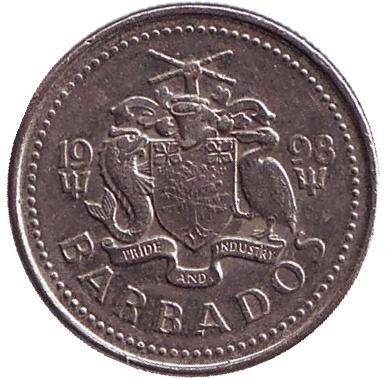 Монета 10 центов. 1998 год, Барбадос. Чайка.