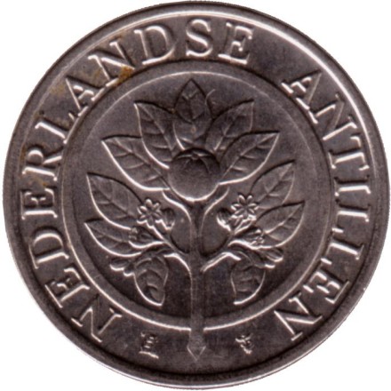 Монета 25 центов. 2016 год, Нидерландские Антильские острова. Цветок апельсинового дерева.