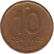 Монета 10 сентаво. 1987 год, Аргентина. Монета 10 сентаво. 1987 год, Аргентина.