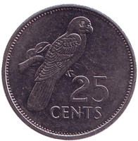 Попугай. Монета 25 центов. 1993 год, Сейшельские острова.