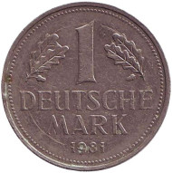 Монета 1 марка. 1981 год (J), ФРГ. Монета 1 марка. 1981 год (J), ФРГ.