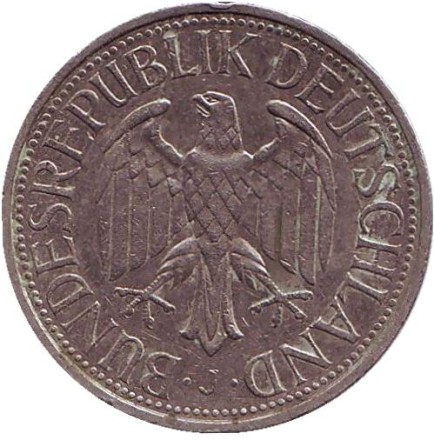 Монета 1 марка. 1981 год (J), ФРГ.