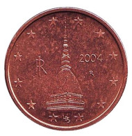 Монета 2 цента. 2004 год, Италия. Монета 2 цента. 2004 год, Италия.