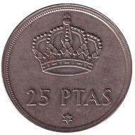 Монета 25 песет. 1975 год, Испания. (78 внутри звезды). Монета 25 песет. 1975 год, Испания. (78 внутри звезды).