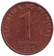 Монета 1 сентимо. 1997 год, Филиппины. Монета 1 сентимо. 1997 год, Филиппины.
