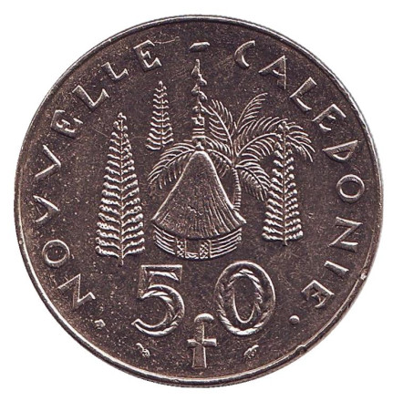 Монета 50 франков. 1983 год, Новая Каледония. Хижина островитян.