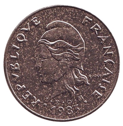 Монета 50 франков. 1983 год, Новая Каледония. Хижина островитян. Монета 50 франков. 1983 год, Новая Каледония. Хижина островитян.