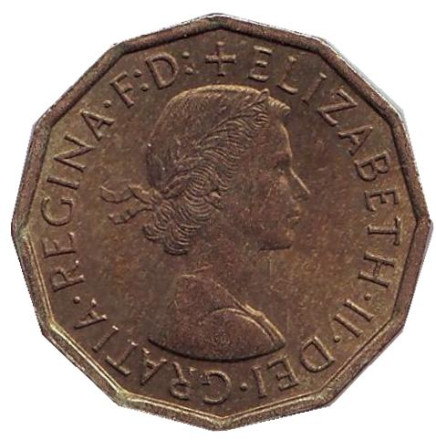 Монета 3 пенса. 1960 год, Великобритания. Монета 3 пенса. 1960 год, Великобритания.