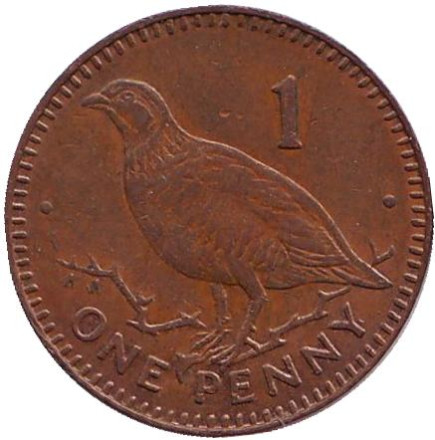 Монета 1 пенни, 1992 год, Гибралтар. (AA) Берберская куропатка.