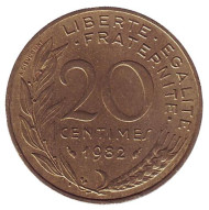 Монета 20 сантимов. 1982 год, Франция. Монета 20 сантимов. 1982 год, Франция.
