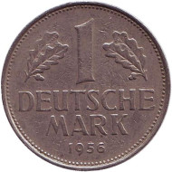 Монета 1 марка. 1956 год (G), ФРГ. Монета 1 марка. 1956 год (G), ФРГ.