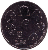Монета 2,5 евро. 2015 год, Португалия. 40 лет должности уполномоченного по правам человека. Монета 2,5 евро. 2015 год, Португалия. 40 лет должности уполномоченного по правам человека.
