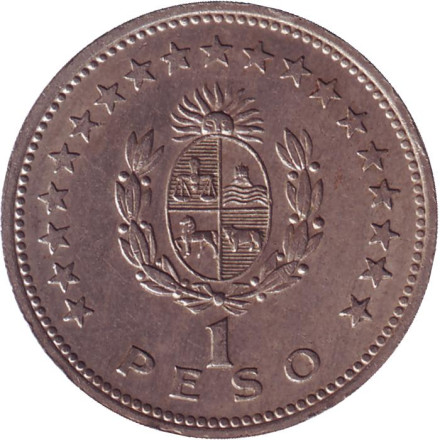 Монета 1 песо. 1960 год, Уругвай. Хосе Артигас. Монета 1 песо. 1960 год, Уругвай. Хосе Артигас.