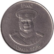 Монета 20 сенити. 1996 год, Тонга. Три клубня батата.