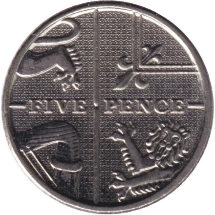 Монета 5 пенсов. 2019 год, Великобритания.