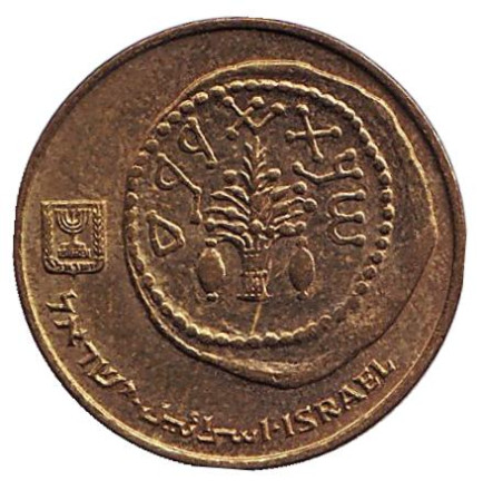 Монета 5 агор. 2004 год, Израиль. Древняя монета.