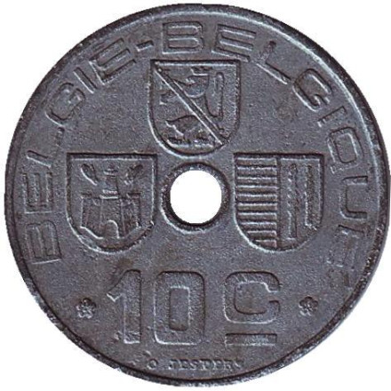 Монета 10 сантимов. 1941 год, Бельгия (Belgie-Blgique).
