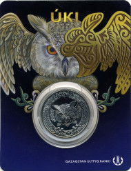 Монета 100 тенге. 2019 год, Казахстан. Филин. (Уки). Культовые животные - тотемы кочевников.
