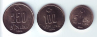 Набор монет Турции (3 шт.: 50, 100, 250 тысяч лир). 2004 год, Турция. Набор монет Турции (3 шт.: 50, 100, 250 тысяч лир). 2004 год, Турция.