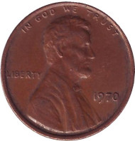 Монета 1 цент. 1970 год (P), США. Линкольн. Монета 1 цент. 1970 год (P), США. Линкольн.
