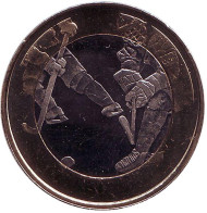 Монета 5 евро. 2016 год, Финляндия. Хоккей.