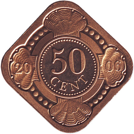 Монета 50 центов. 2006 год, Нидерландские Антильские острова. BU.