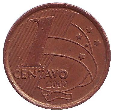 Монета 1 сентаво. 2000 год, Бразилия. Педру Алвариш Кабрал.