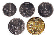 Набор монет Молдавии (5 штук). 1-50 бани, 2004-08 гг. Набор монет Молдавии (5 штук). 1-50 бани, 2004-08 гг.