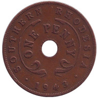 Монета 1 пенни. 1943 год, Южная Родезия. Монета 1 пенни. 1943 год, Южная Родезия.