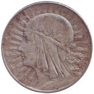 Монета 10 злотых. 1933 год, Польша. Ядвига. Монета 10 злотых. 1933 год, Польша. Ядвига.