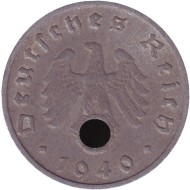 Монета 5 рейхспфеннигов. 1940 год, Германия (Третий Рейх). (F). Монета 5 рейхспфеннигов. 1940 год, Германия (Третий Рейх). (F).