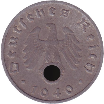 Монета 5 рейхспфеннигов. 1940 год, Германия (Третий Рейх). (F). Монета 5 рейхспфеннигов. 1940 год, Германия (Третий Рейх). (F).