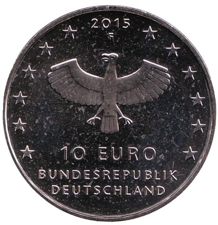 Монета 10 евро. 2015 год, Германия. 1000 лет городу Лейпциг.