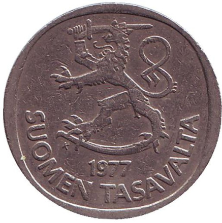 Монета 1 марка. 1977 год, Финляндия. Монета 1 марка. 1977 год, Финляндия.