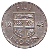Монета 1 флорин. 1943 год, Фиджи. Монета 1 флорин. 1943 год, Фиджи.