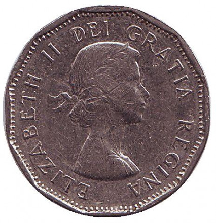 Монета 5 центов. 1962 год, Канада. Бобр.