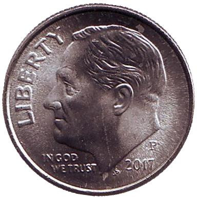 Монета 10 центов. 2017 (P) год, США. Рузвельт.