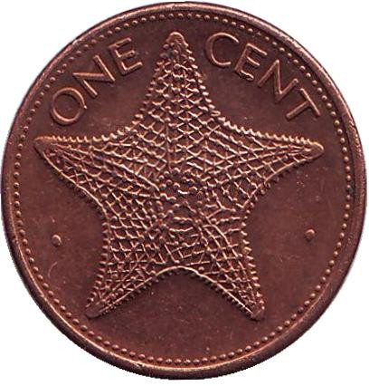 Монета 1 цент. 1998 год, Багамские острова. Морская звезда.