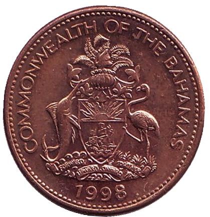 Монета 1 цент. 1998 год, Багамские острова. Морская звезда.